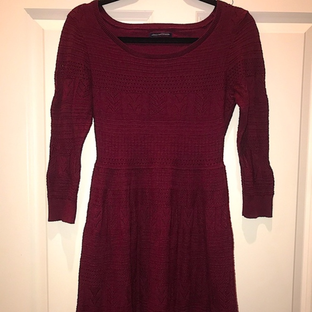 American Eagle Maroon Simple Sweater Dress Mid